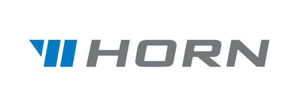 Logo eines Kunden: HORN logo mit blauen Zeichen und grauer Schrift