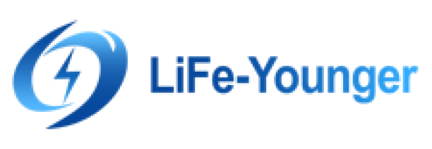 Logo eines Kunden: Life-Younger Logo mit Bild-Logo und Schrift-Logo in blauer Farbe