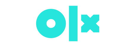 Logo eines Kunden: Logo der Verkaufsplattform OLX in türkis auf schwarzem Hintergrund.